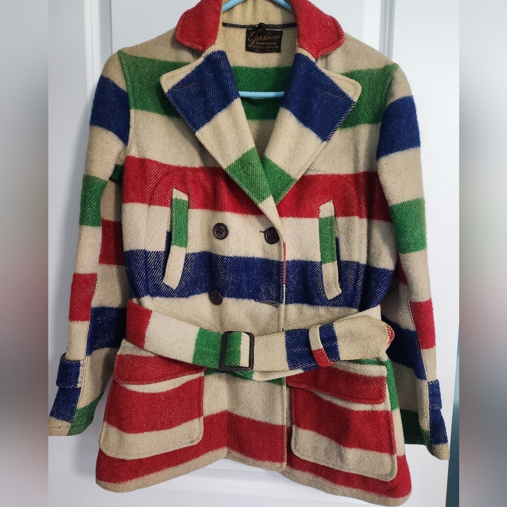 GERSTMAN SPORTSWEAR Colorful Striped Wool Coat